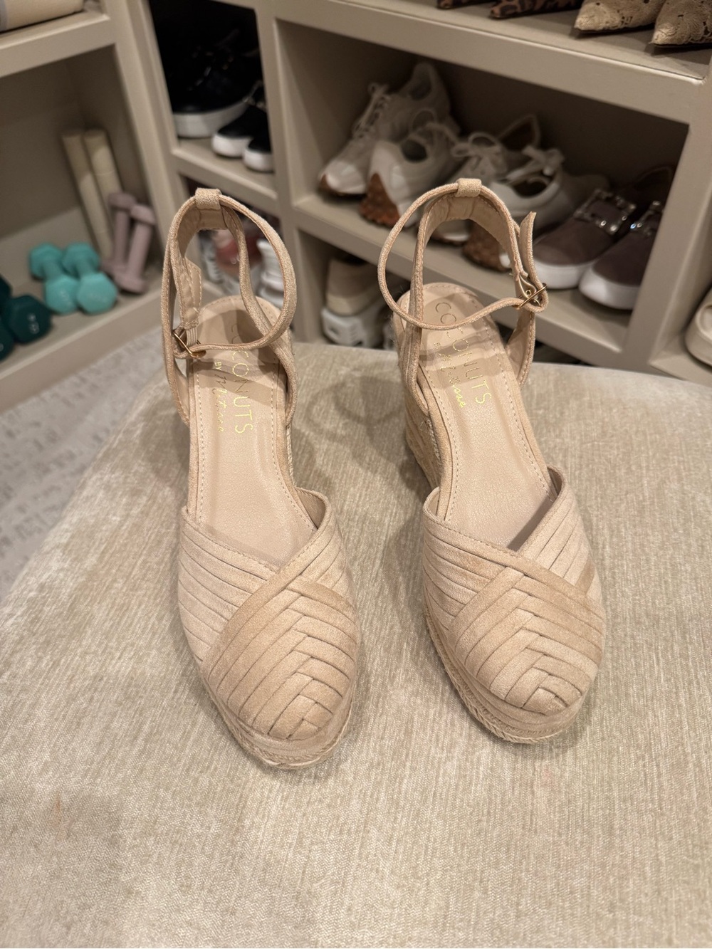 Coconuts by Matisse Neutral Woven Espadrille Wedge Sandals with Ankle Strap